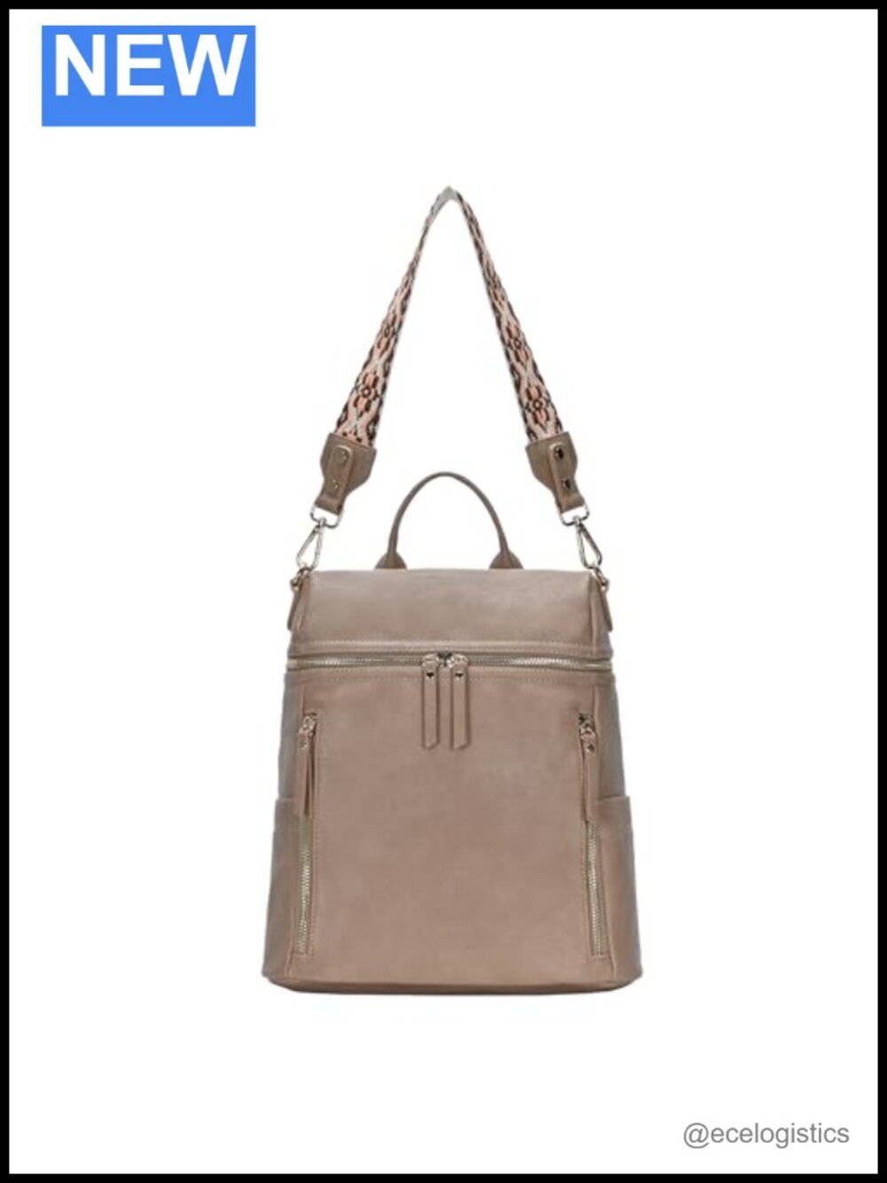 Vegan Leather Convertible Backpack Purse with Webbing Strap, Detachable